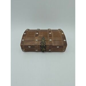 Interpur Vintage Wooden Treasure Chest Jewelry Box Red Velvet Lining Studded